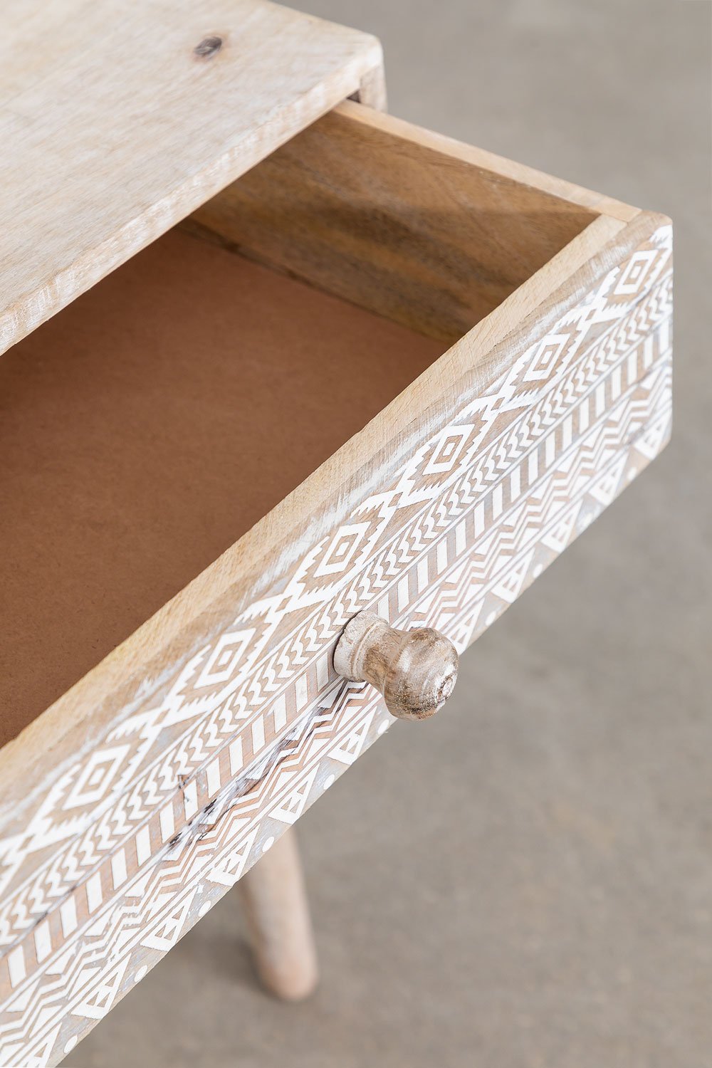 Designer Carved Wooden Bedside Table with Antique Finish