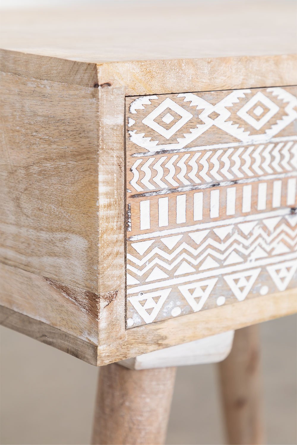 Designer Carved Wooden Bedside Table with Antique Finish