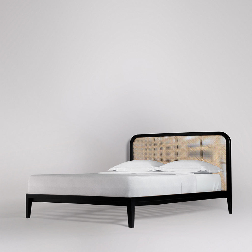 Premium Wooden Bed with Minimal Rattan Detailing