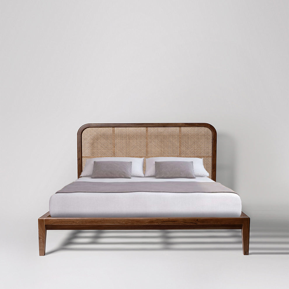 Coastal Style Wooden Rattan Bed with Sleek Design