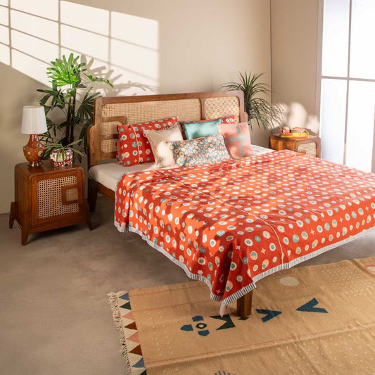 Wooden Rattan Queen Bed – Timeless Bohemian Charm