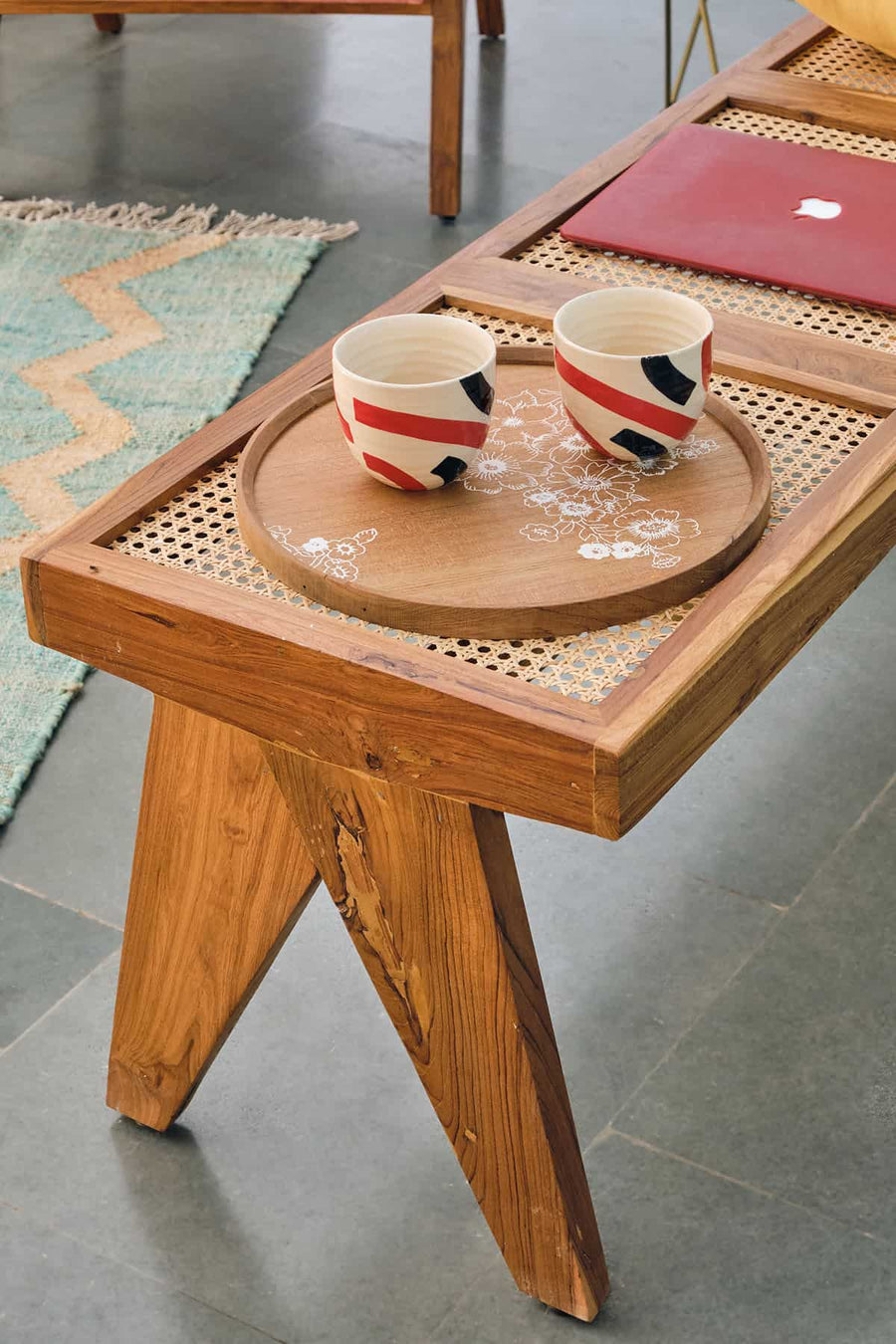 Wooden Woven Cane Bench for Bedroom & Hallway