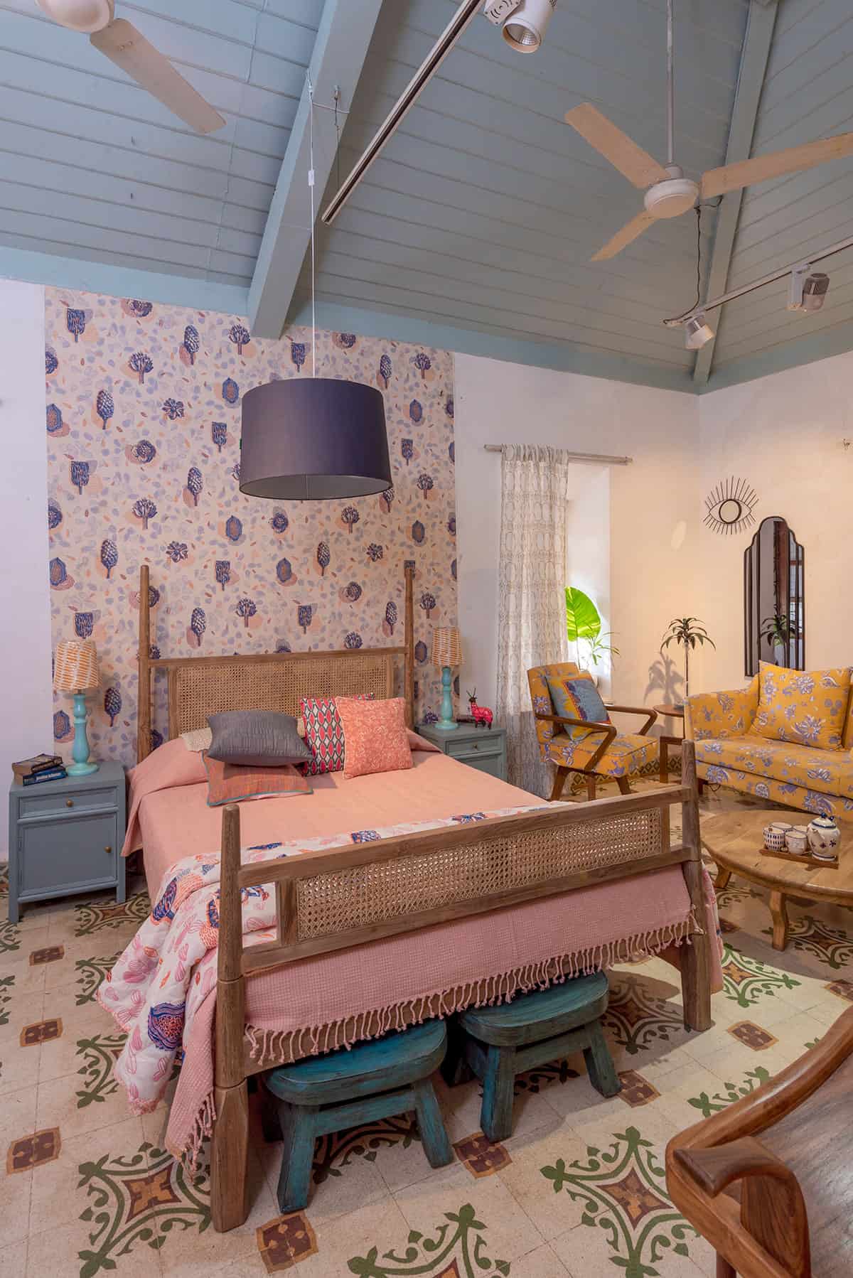 Premium Solid Wood Bed with Rattan Detailing