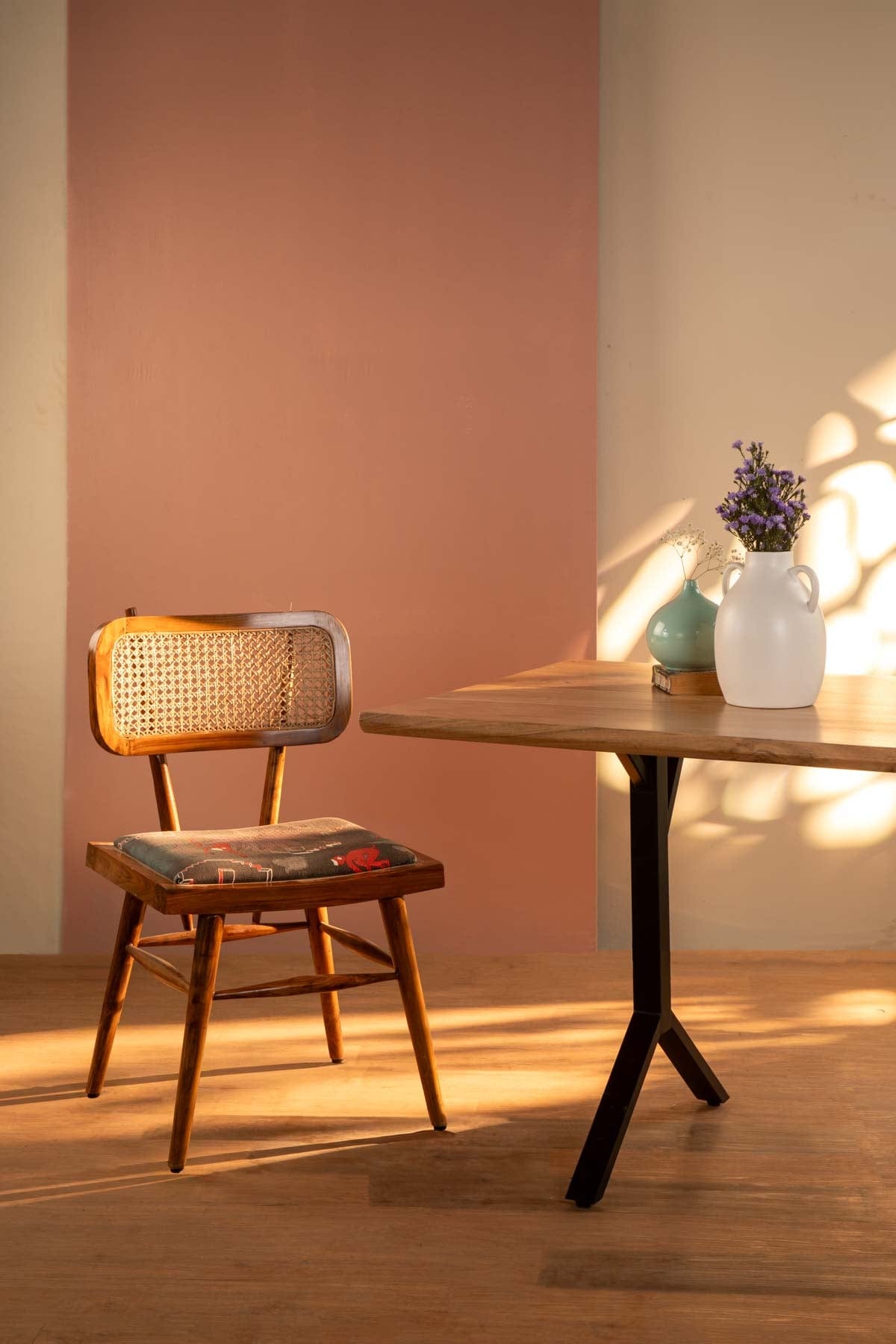 Handwoven Cane Dining Chair | Natural Rattan Back