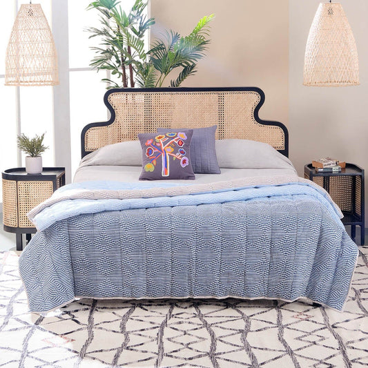 Handmade Wooden Rattan Bed Frame – Rustic Luxury Look