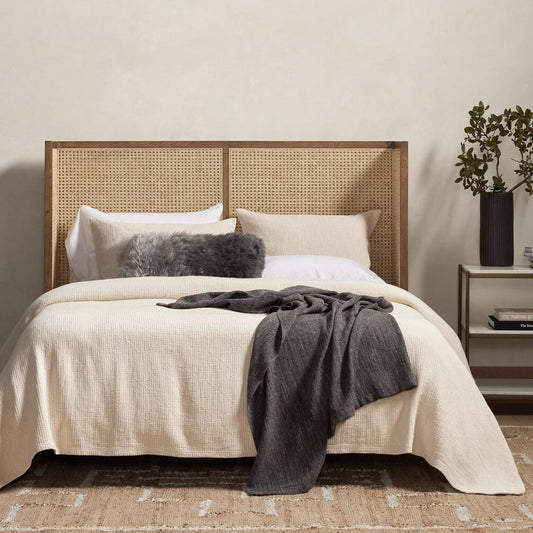 Handcrafted Wooden Bed with Natural Cane Weaving