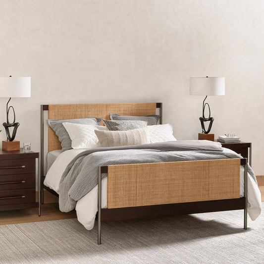 Elegant Rattan Bed with Solid Wood Frame and Natural Finish