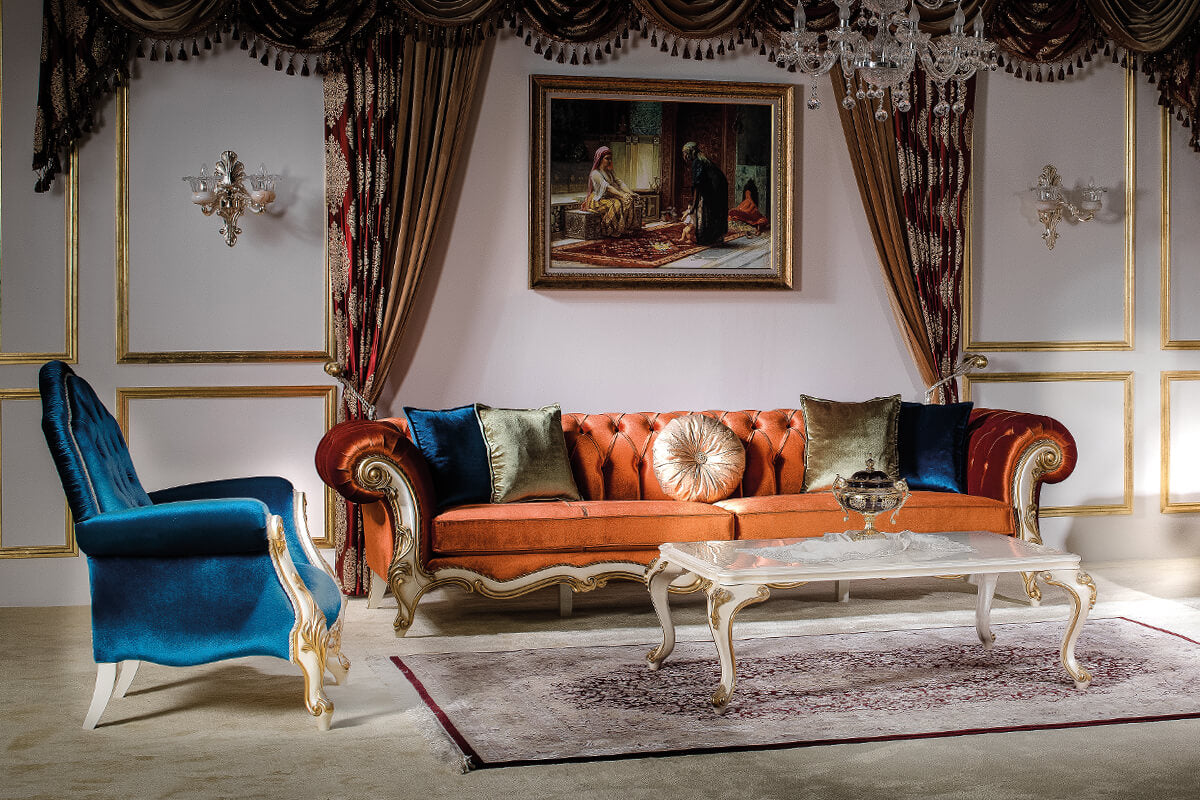 Elegant Wooden Carved Sofa Set with Premium Upholstery