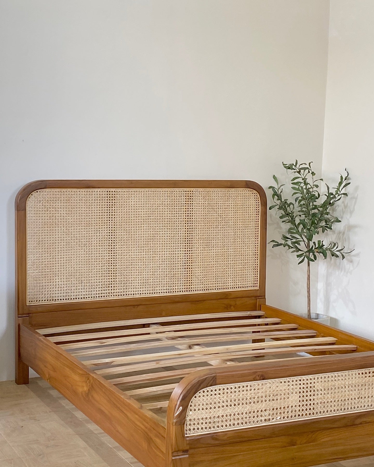 Classic Cane and Wood Bed – Handwoven Headboard