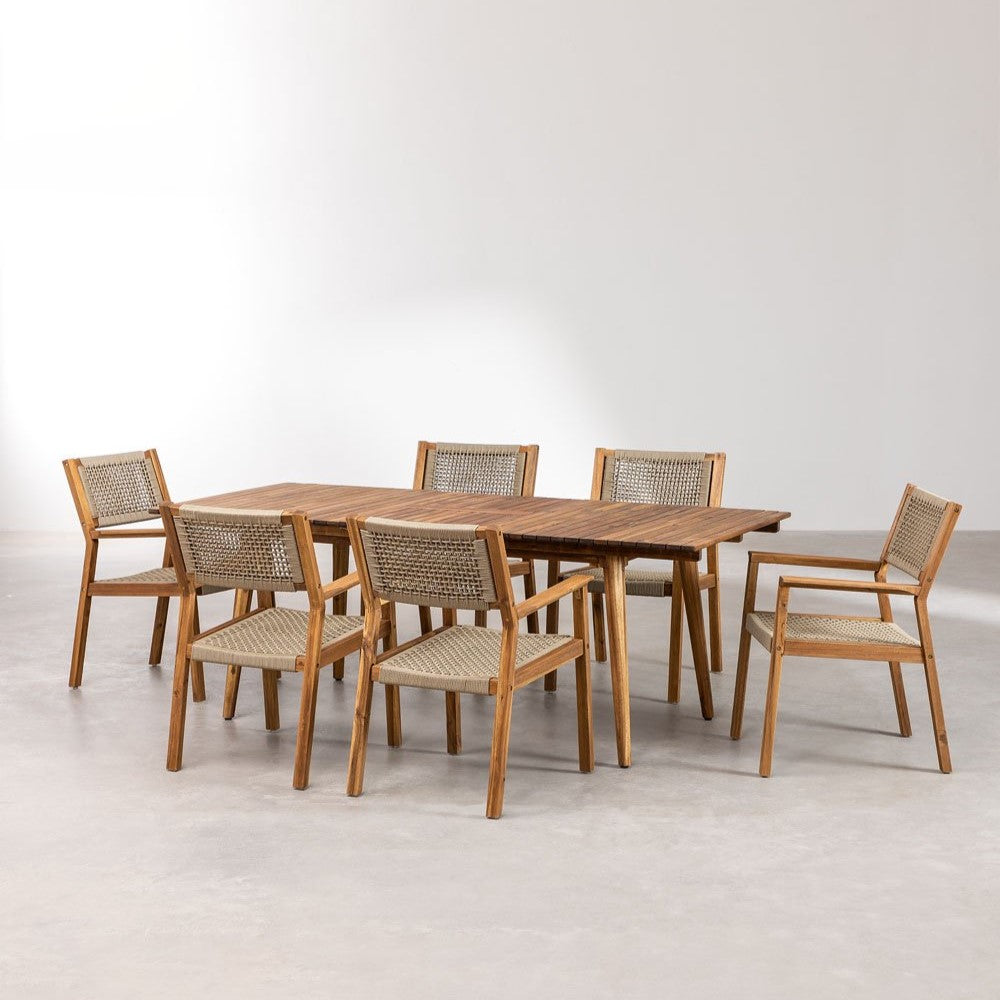 6-Seater Minimalist Dining Table Set with Fluted Base and Padded Chairs