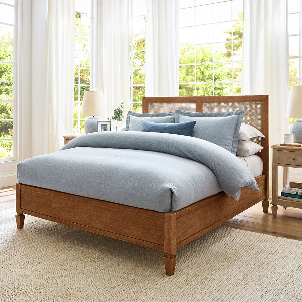 Designer Rattan Bed with Handwoven Cane Headboard