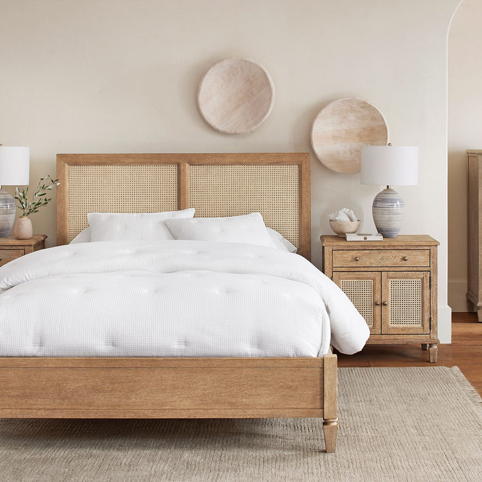 Designer Rattan Bed with Handwoven Cane Headboard