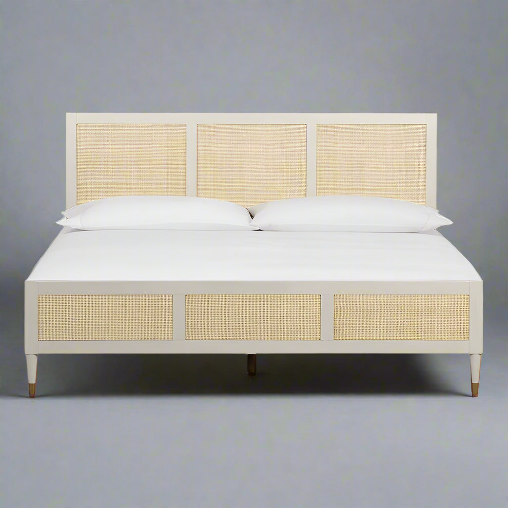 Minimalist Rattan Bed with Durable Wooden Frame