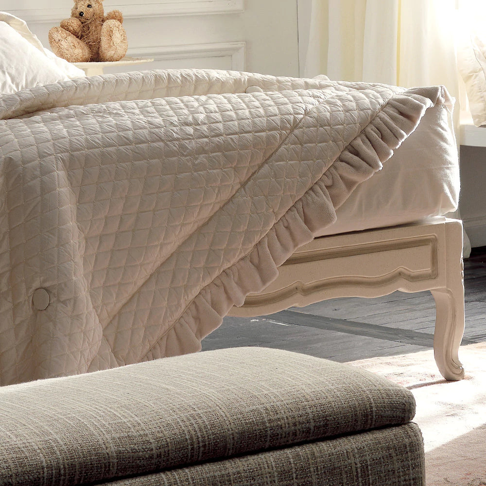 Elegant Wooden Carved Bed with Intricate Headboard