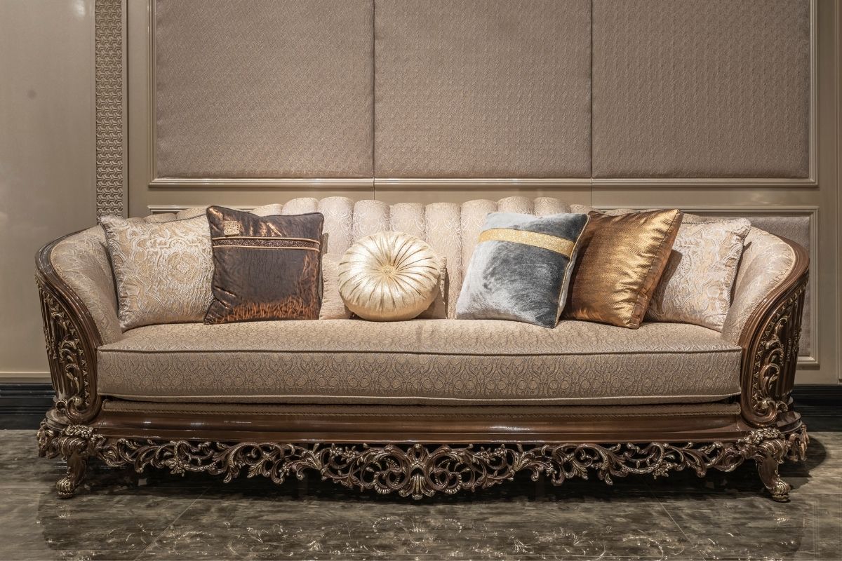 Luxury Sofa Set with Classic Wooden Carved Detailing