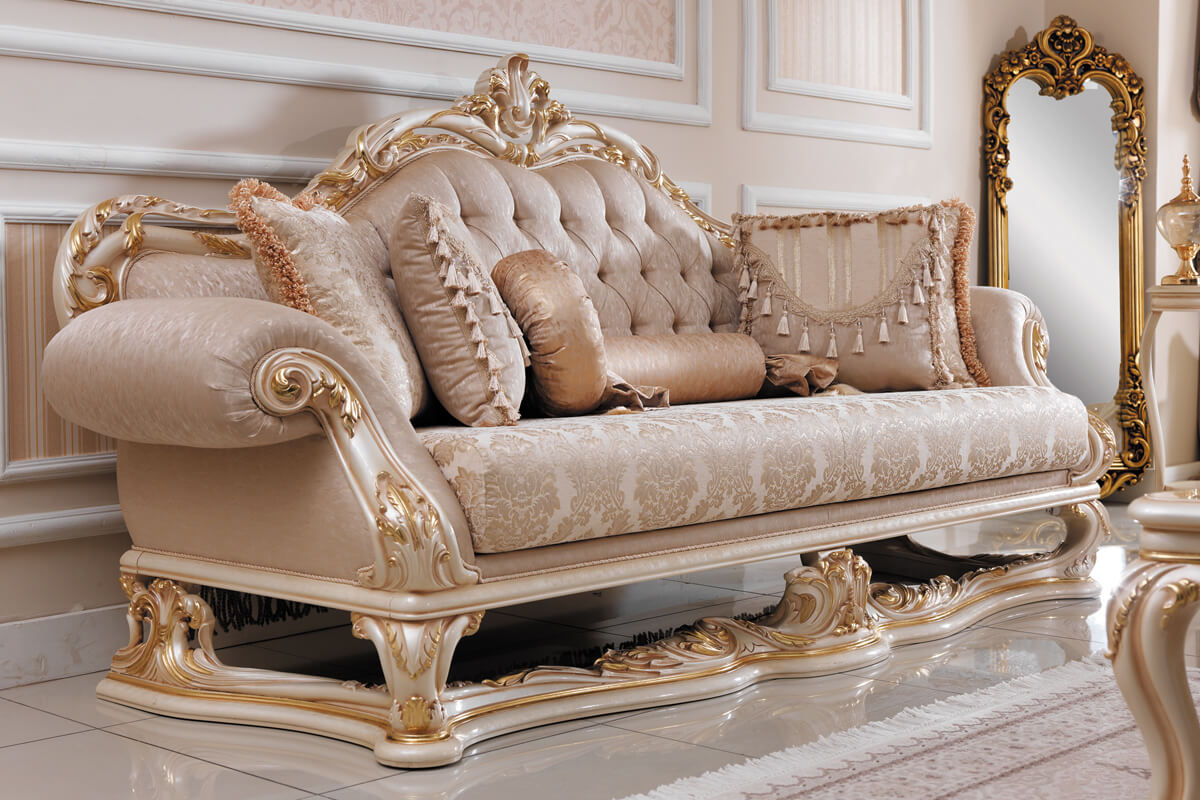 Royal Wooden Sofa Set with Upholstered Carved Frames