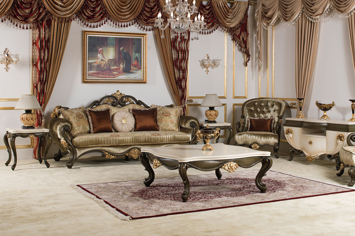 Luxury Wooden Sofa Set with Hand-Carved Detailing