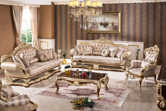 Royal Wooden Sofa Set with Upholstered Carved Frames
