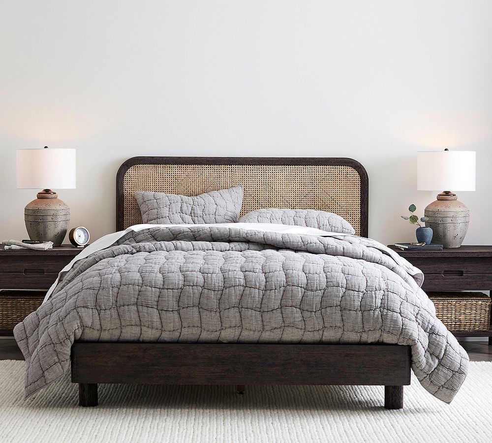 Premium Wooden Bed with Minimal Rattan Detailing