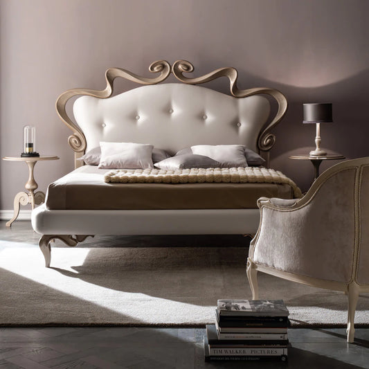 Classic Wooden Bed with Antique Carved Design