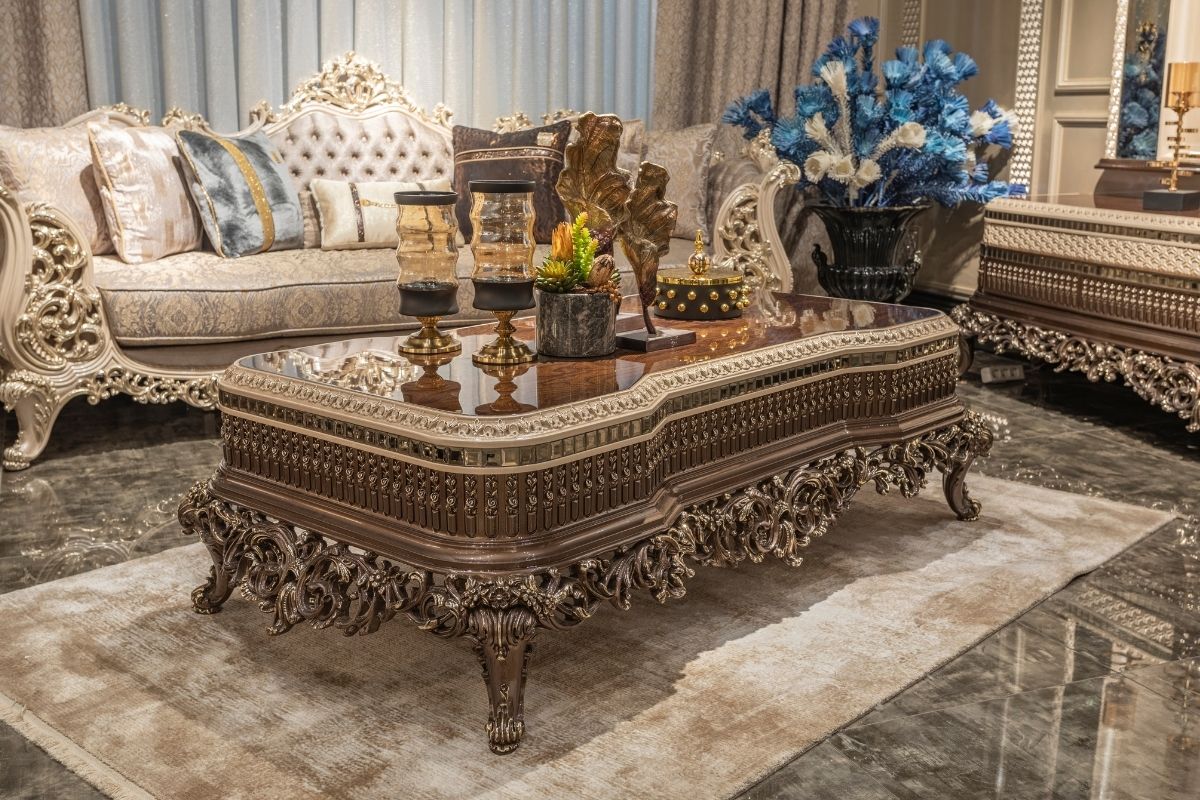 Luxury Sofa Set with Classic Wooden Carved Detailing