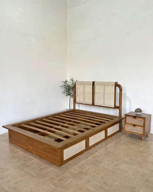 Modern Wooden Rattan Bed – Elegant & Durable Design