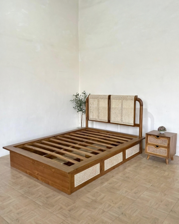 Modern Wooden Rattan Bed – Elegant & Durable Design