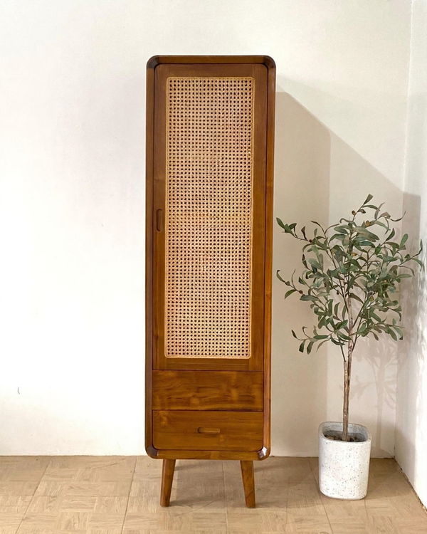 Solid Wood Cane Front Wardrobe – Designer Storage for Home
