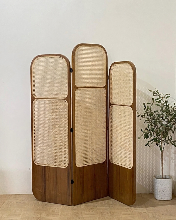 Handcrafted Wooden Cane Screen | Natural Rattan Partition