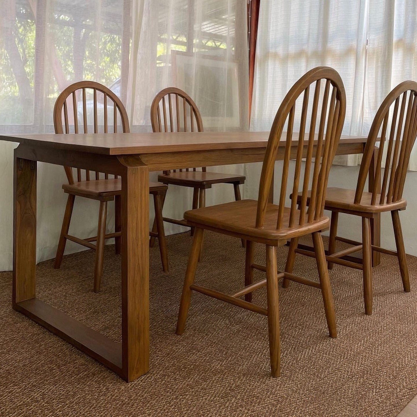 Modern Oak Dining Table Set with Premium Fabric Upholstery