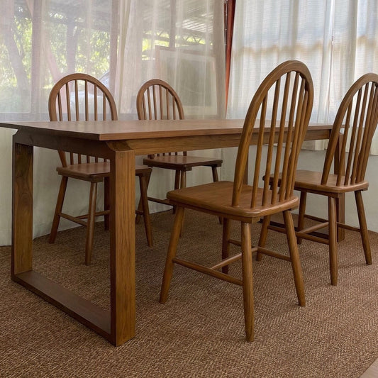 Modern Oak Dining Table Set with Premium Fabric Upholstery