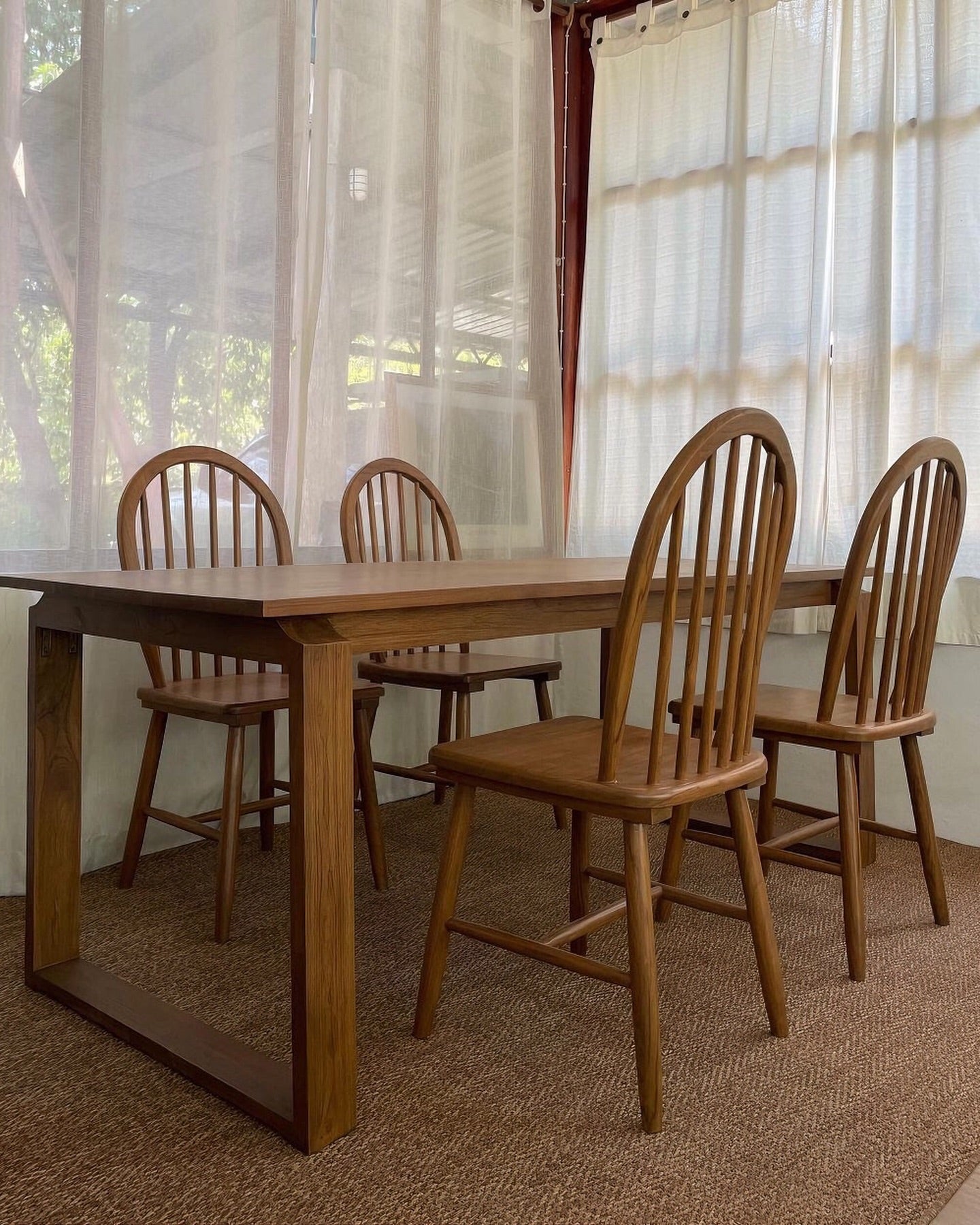 Modern Oak Dining Table Set with Premium Fabric Upholstery