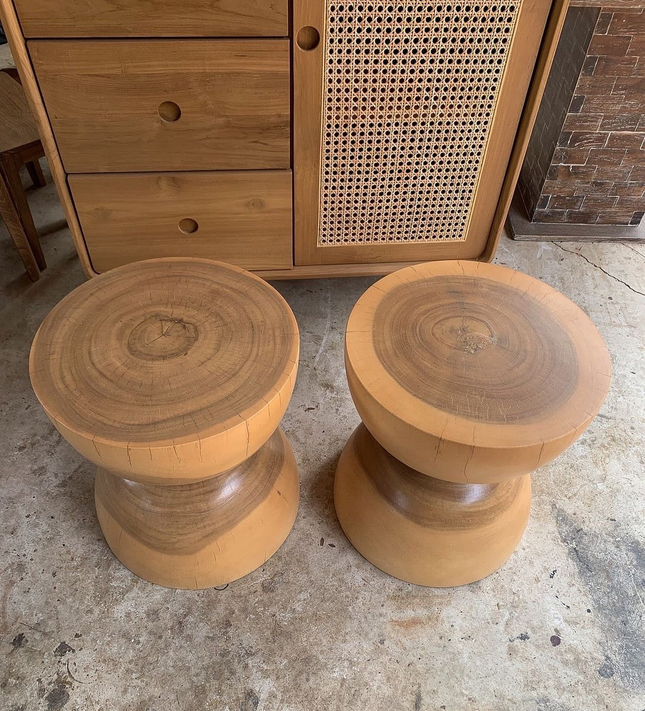 Handcrafted Carved Nightstand with Antique Wooden Detailing