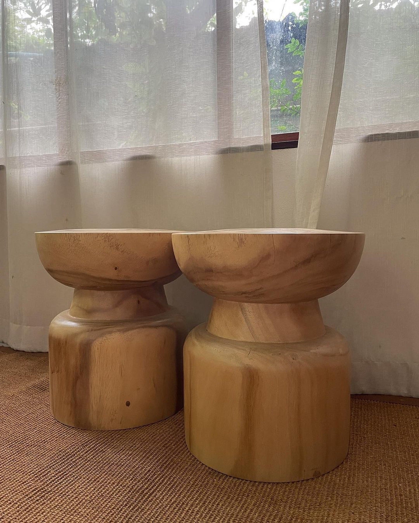 Designer Carved Wooden Bedside Table with Storage Space