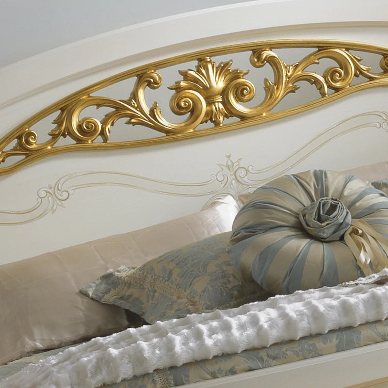 Royal Hand-Carved Wooden Bed with Tufted Comfort